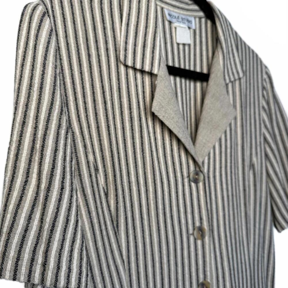 Vintage 90s Neutral Striped Button-Up Dress‎ with Tie Back
